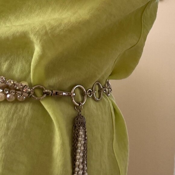Faux Pearl and Rhinestone Adjustable Belt - Picture 3 of 13